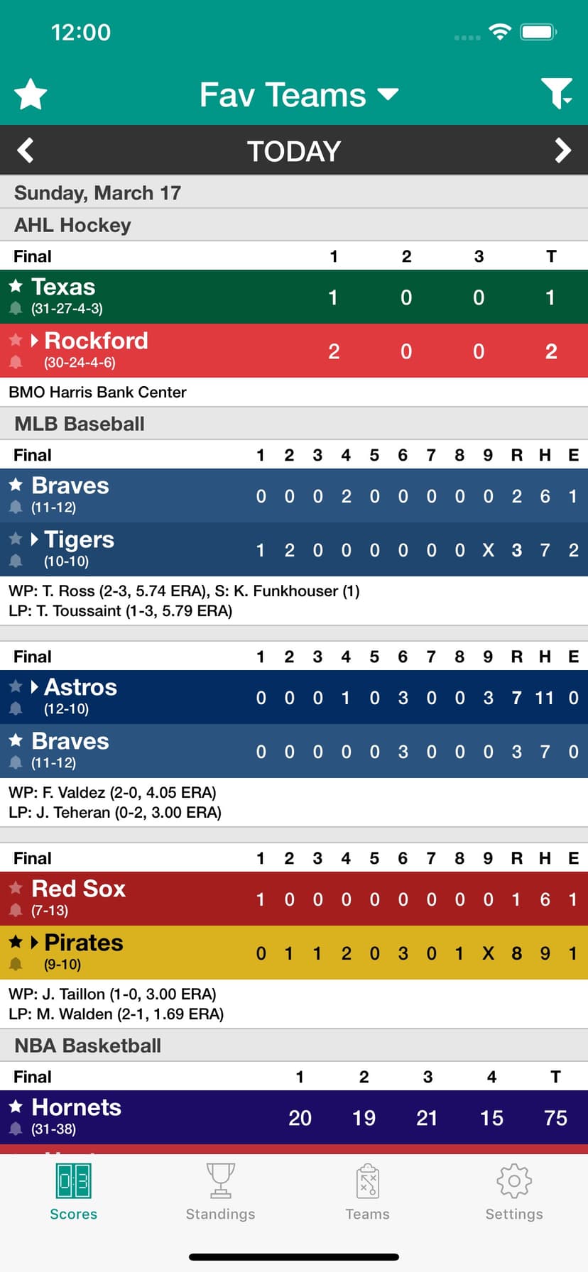 Sports Scores and Schedules screenshot 1 - screenshot