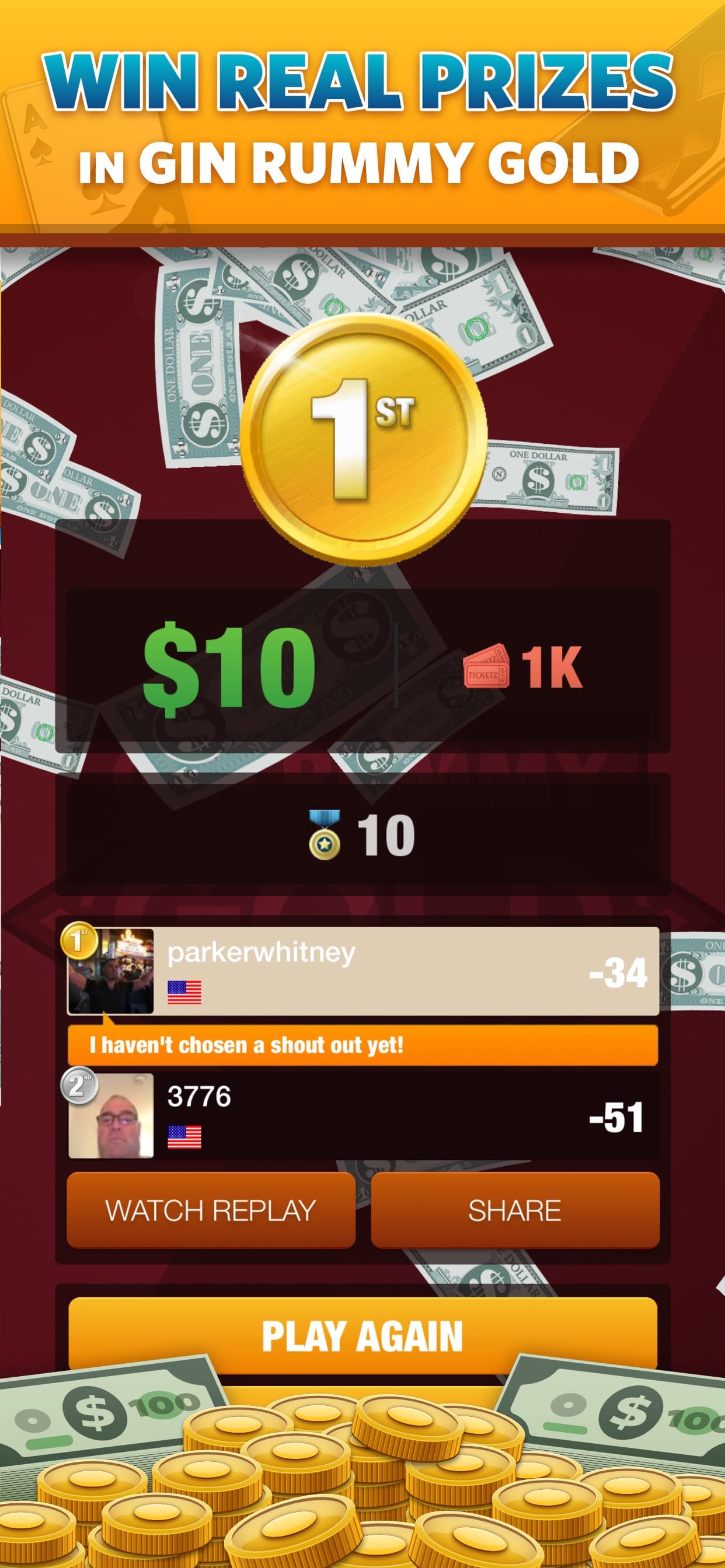 Gin Rummy Gold - Win Prizes! screenshot 1 - screenshot