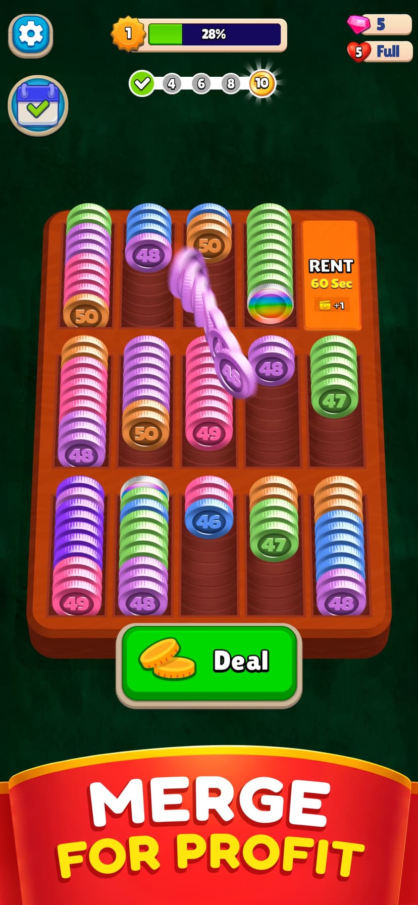 Pocket Sort: Coin Merge Puzzle screenshot 1 - screenshot