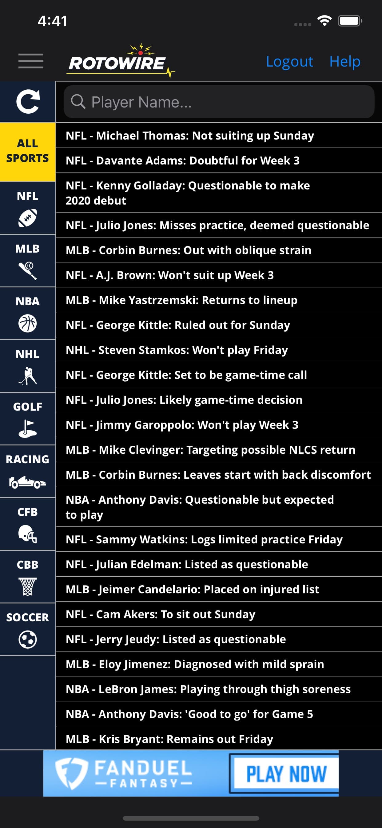 RotoWire Fantasy News Center screenshot 6 - screenshot