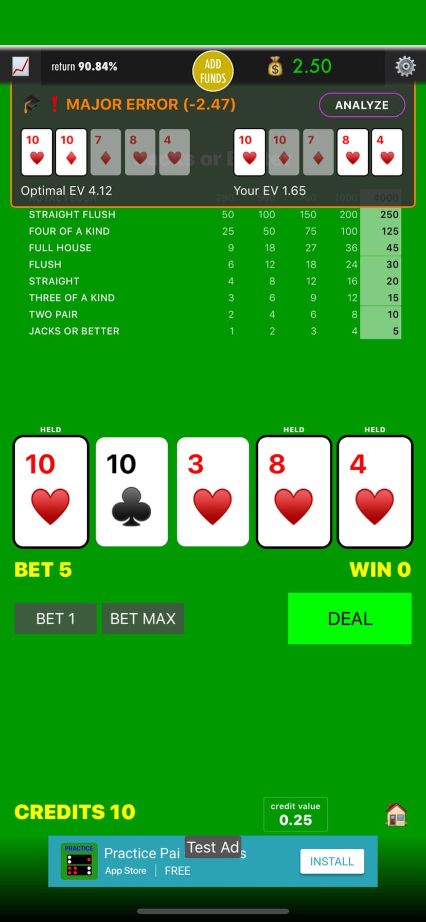 Practice Video Poker screenshot 2 - screenshot