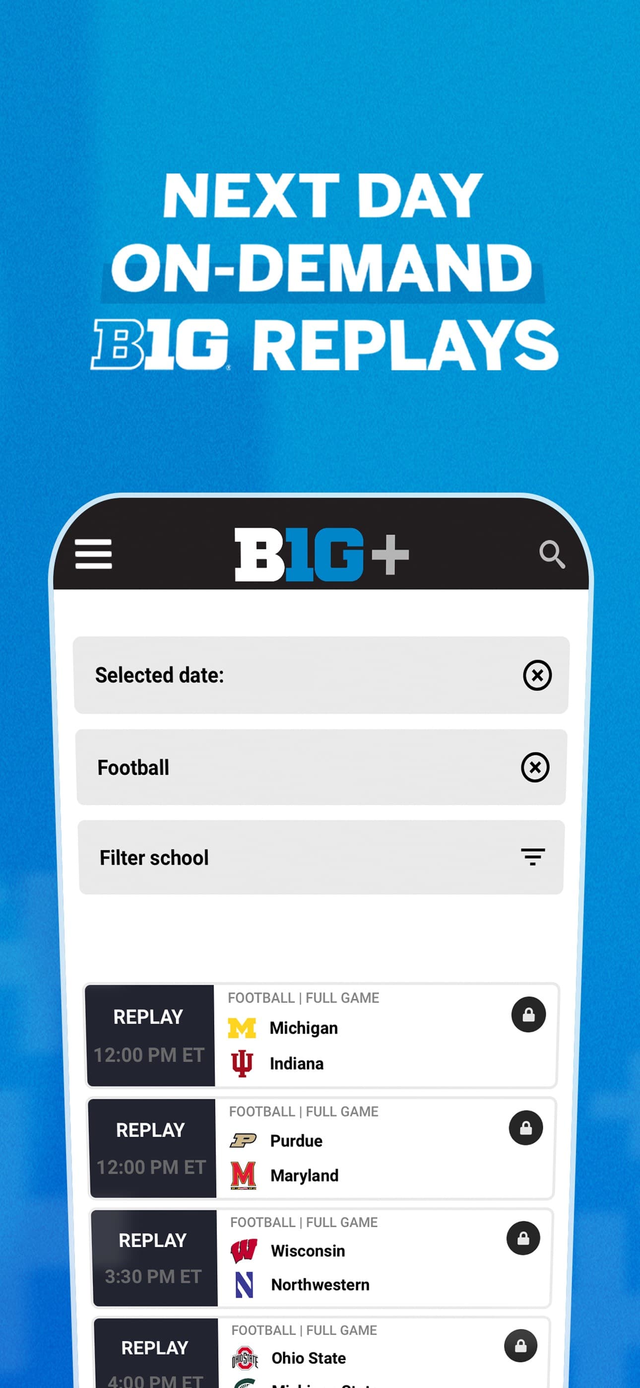 B1G+: Watch College Sports screenshot 2 - screenshot