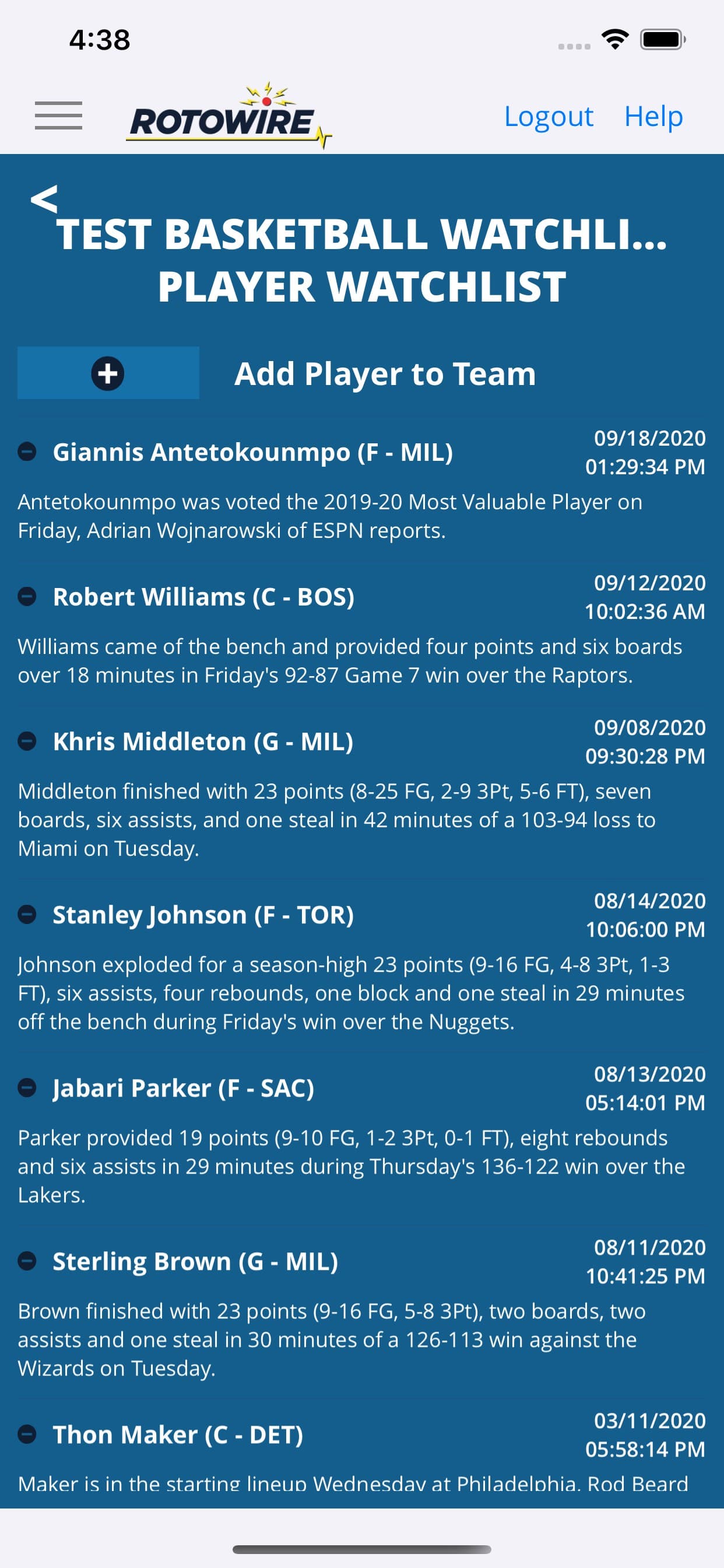RotoWire Fantasy News Center screenshot 5 - screenshot