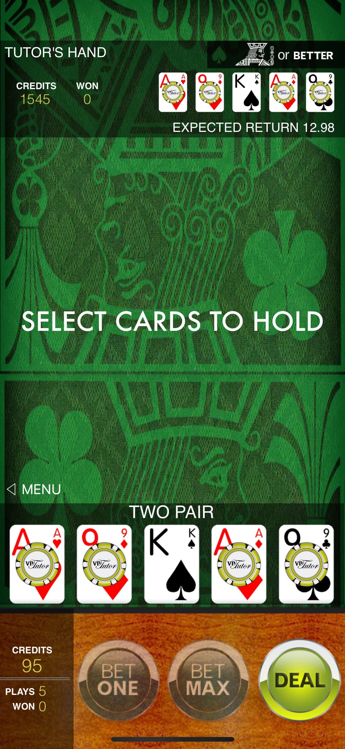 Video Poker Tutor screenshot 2 - screenshot